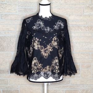 HEARTLOOM ANTHROPOLOGIE Black Lace Bell Sleeve